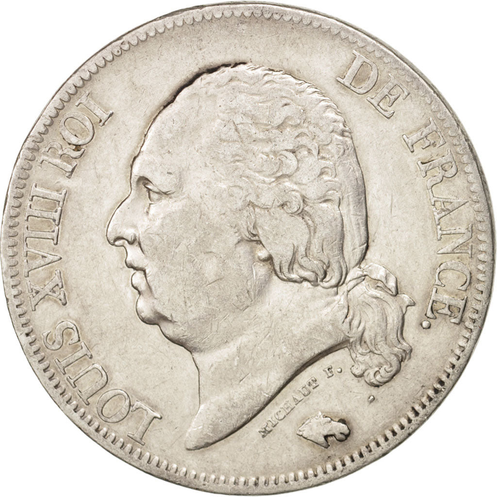 France, Louis XVIII,5 Francs,1822,Paris,EF(40-45),Silver, KM 711.1,Gadoury 614