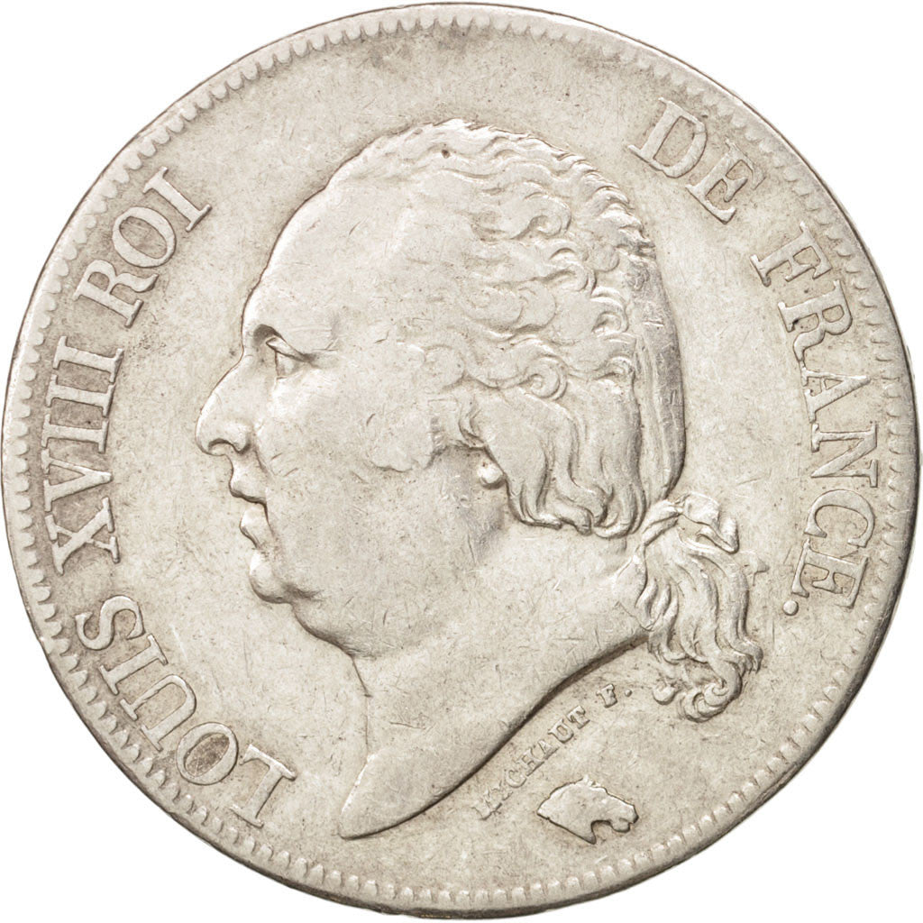 France, Louis XVIII,5 Francs,1824, Lille,VF(30-35),Silver,KM 711.13,Gadoury 614