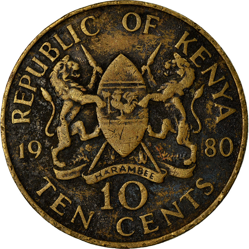 Moneda, Kenia, 10 Cents, 1980, British Royal Mint, MBC, Níquel - latón, KM:18