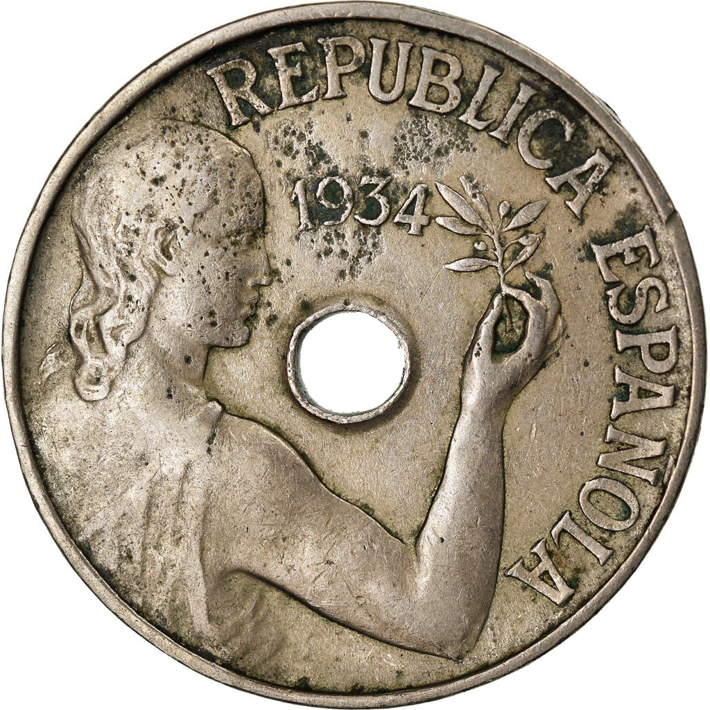 Moneta, Spagna, 25 Centimos, 1934, Vienna, MB+, Rame-nichel, KM:751