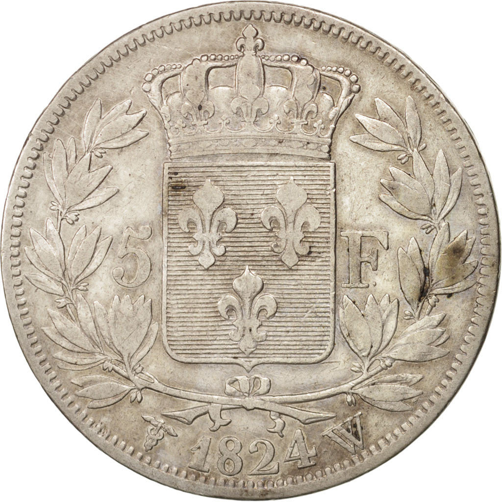 France, Louis XVIII,5 Francs, 1824,Lille,TB+,Argent,KM:711.13,Gadoury 614