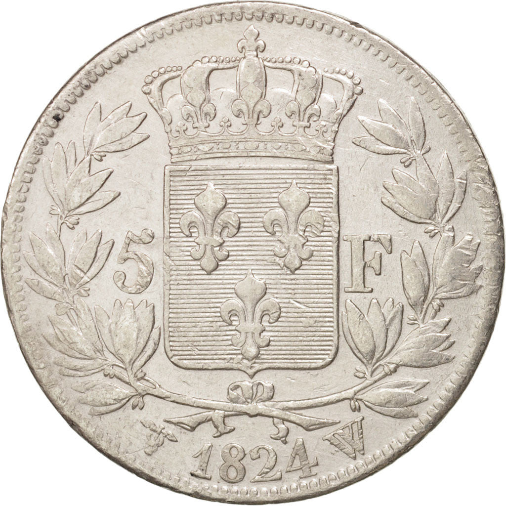 Munten, Frankrijk, Louis XVIII, Louis XVIII, 5 Francs, 1824, Lille, ZF, Zilver