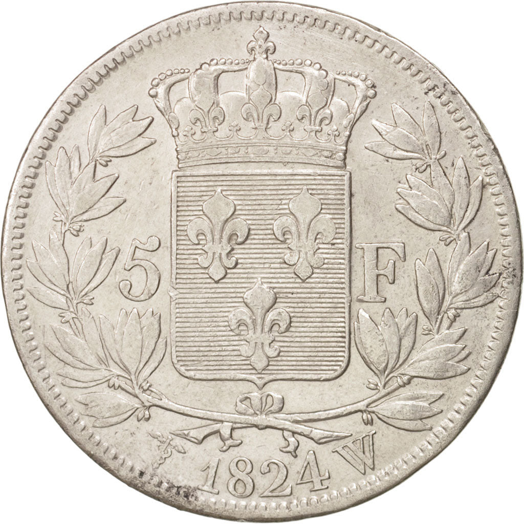 Coin, France, Louis XVIII, Louis XVIII, 5 Francs, 1824, Lille, AU(50-53)