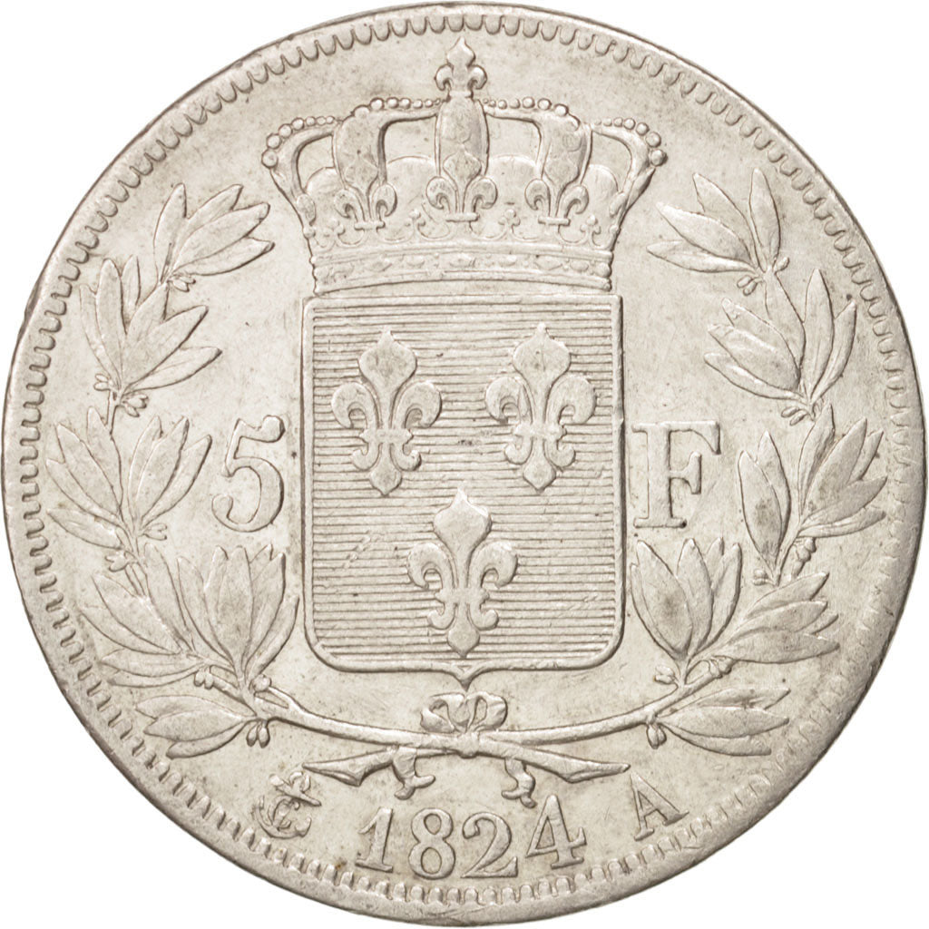 France, Louis XVIII,5 Francs, 1824, Paris, TB+, Argent, KM:711..1,Gadoury 614