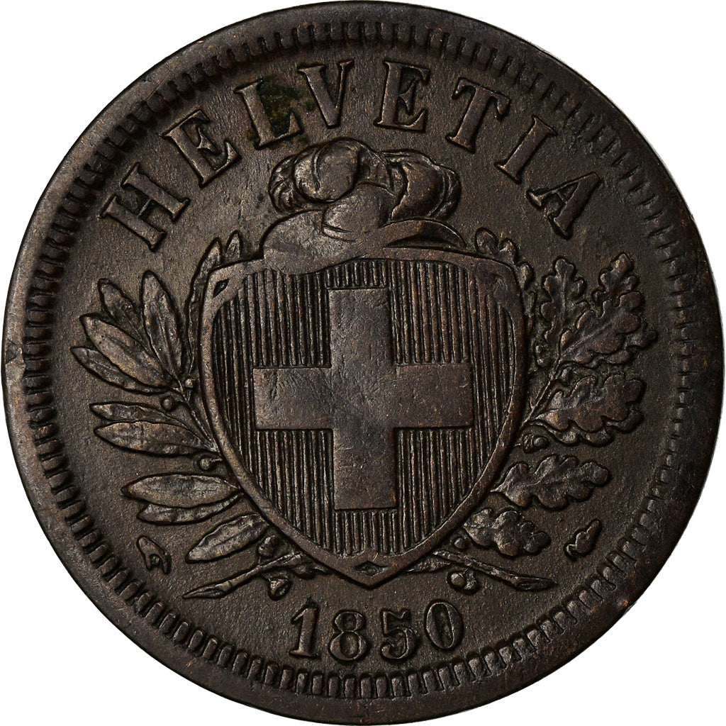 Coin, Switzerland, 2 Rappen, 1850, Bern, EF(40-45), Bronze, KM:4.1