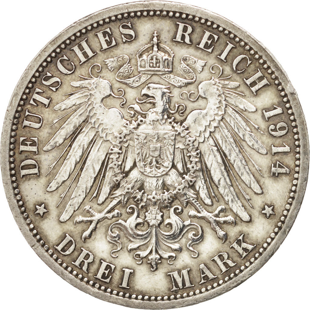 German States, PRUSSIA, Wilhelm II, 3 Mark,1914,Berlin,AU(50-53),Silver,KM 538