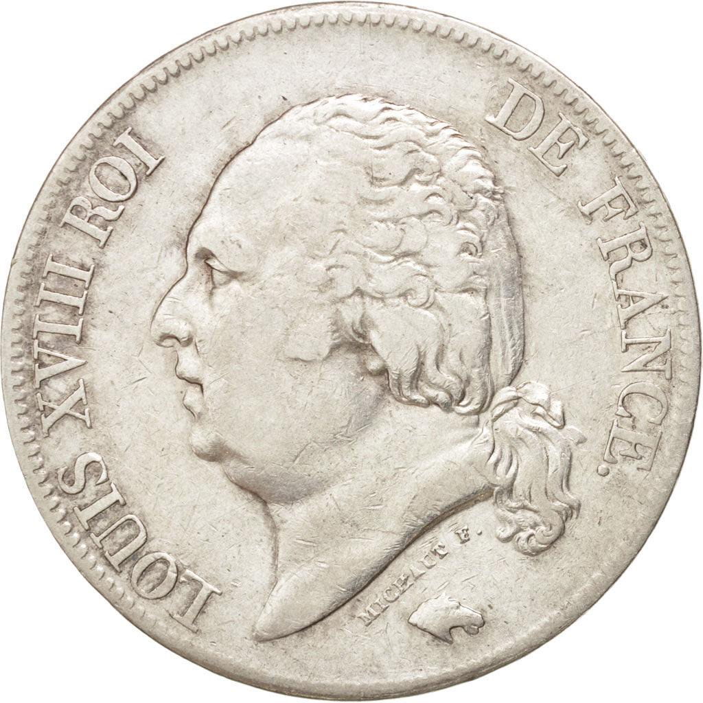 France, Louis XVIII,5 Francs,1824, Lille,VF(30-35),Silver,KM 711.13,Gadoury 614