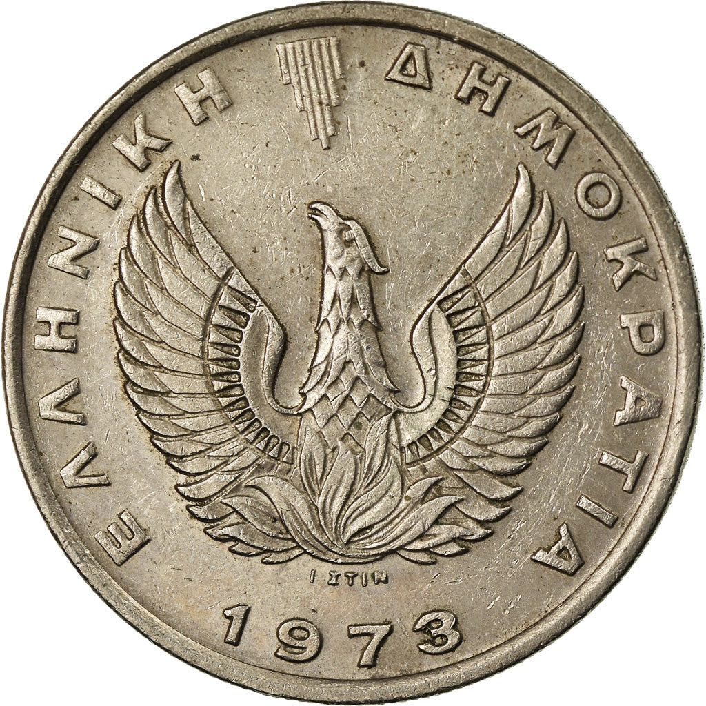 Moneta, Grecia, 10 Drachmai, 1973, BB+, Rame-nichel, KM:110