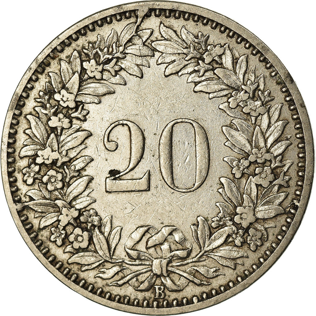 Coin, Switzerland, 20 Rappen, 1896, Bern, EF(40-45), Nickel, KM:29