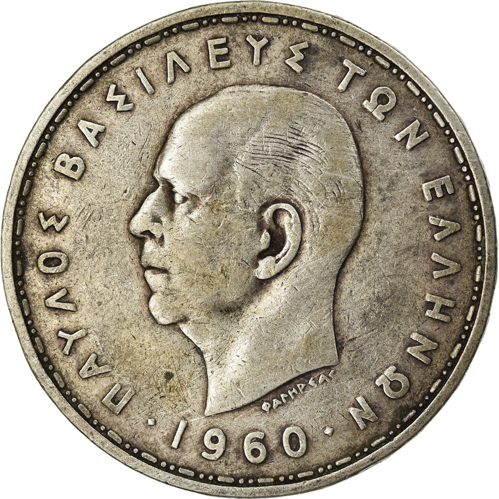 Coin, Greece, Paul I, 20 Drachmai, 1960, VF(30-35), Silver, KM:85