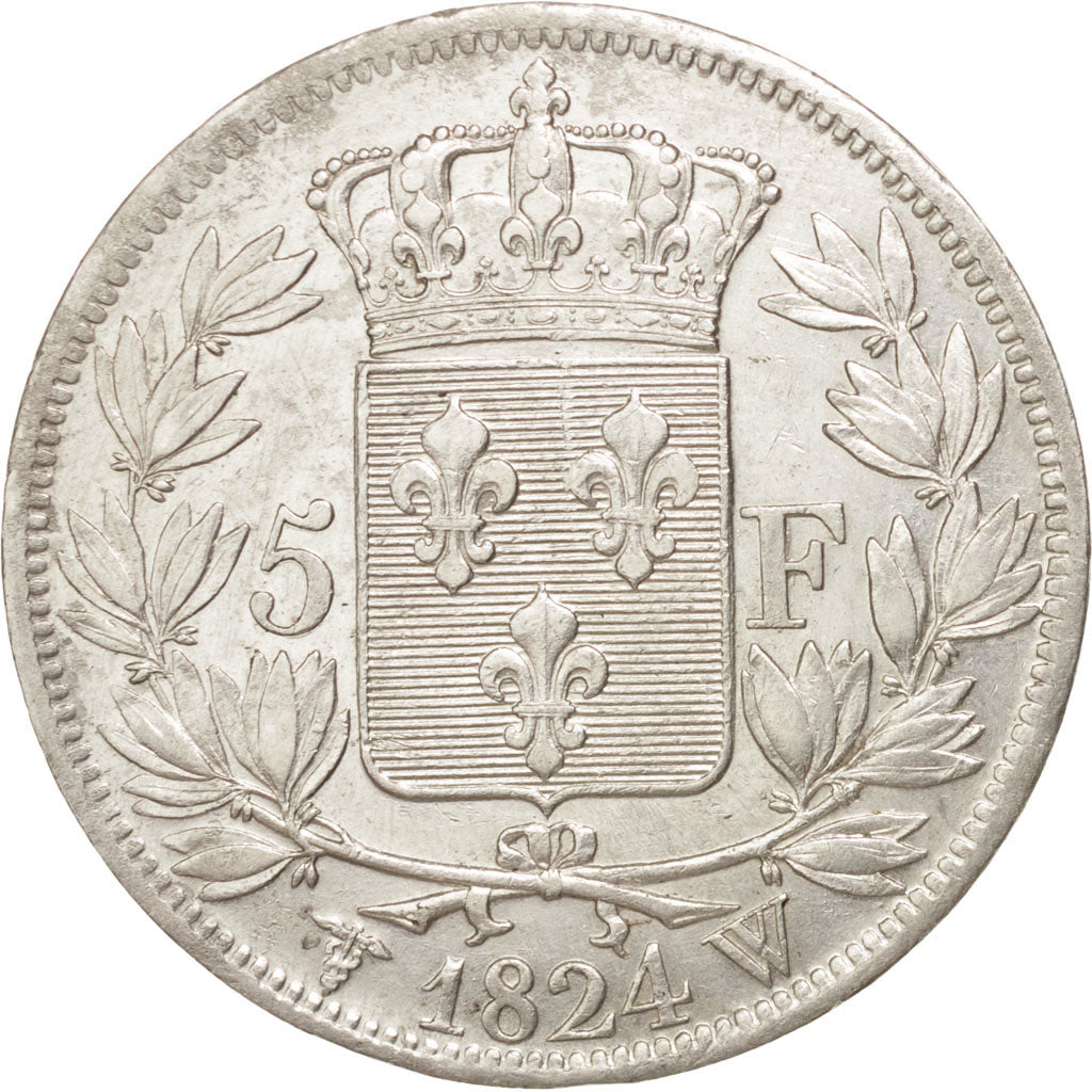 Munten, Frankrijk, Louis XVIII, Louis XVIII, 5 Francs, 1824, Lille, ZF, Zilver