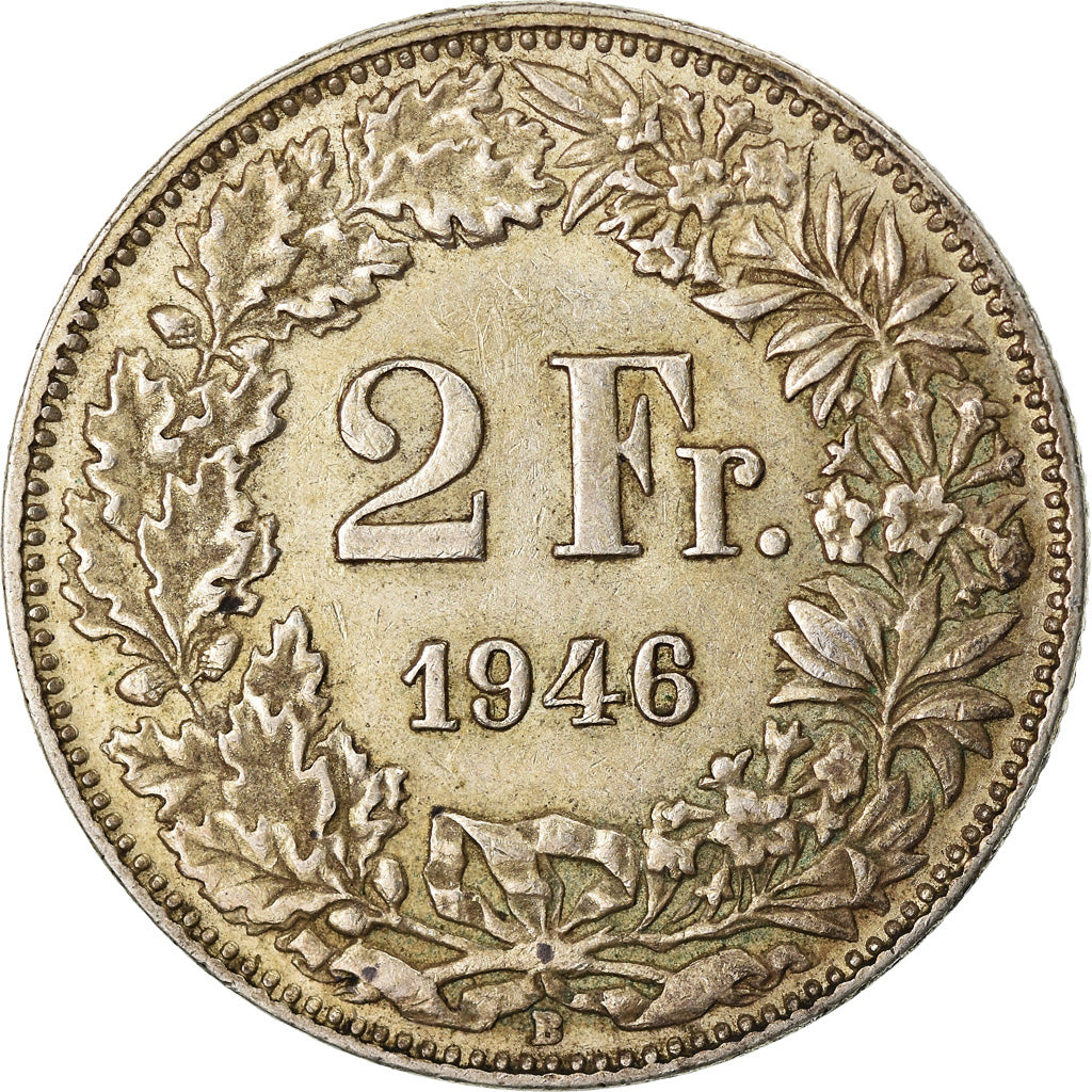 Coin, Switzerland, 2 Francs, 1946, Bern, EF(40-45), Silver, KM:21