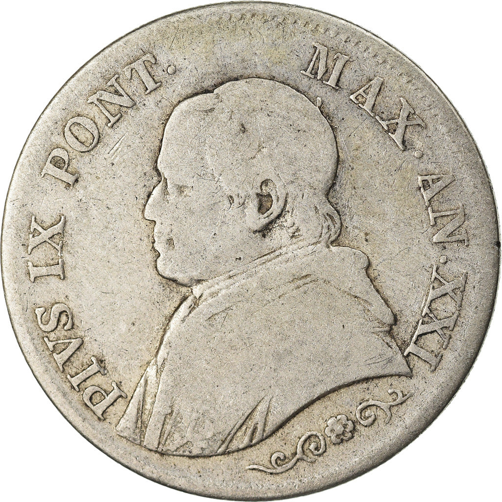 Monnaie, États italiens, PAPAL STATES, Pius IX, Lira, 1866, Roma, B+, Argent