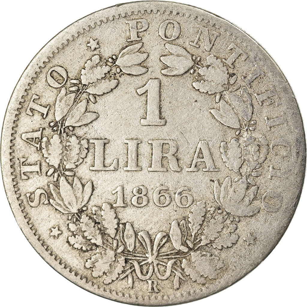 Monnaie, États italiens, PAPAL STATES, Pius IX, Lira, 1866, Roma, B+, Argent