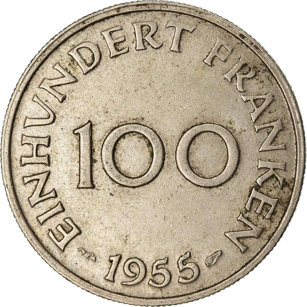 Coin, SAARLAND, 100 Franken, 1955, Paris, EF(40-45), Copper-nickel, KM:4