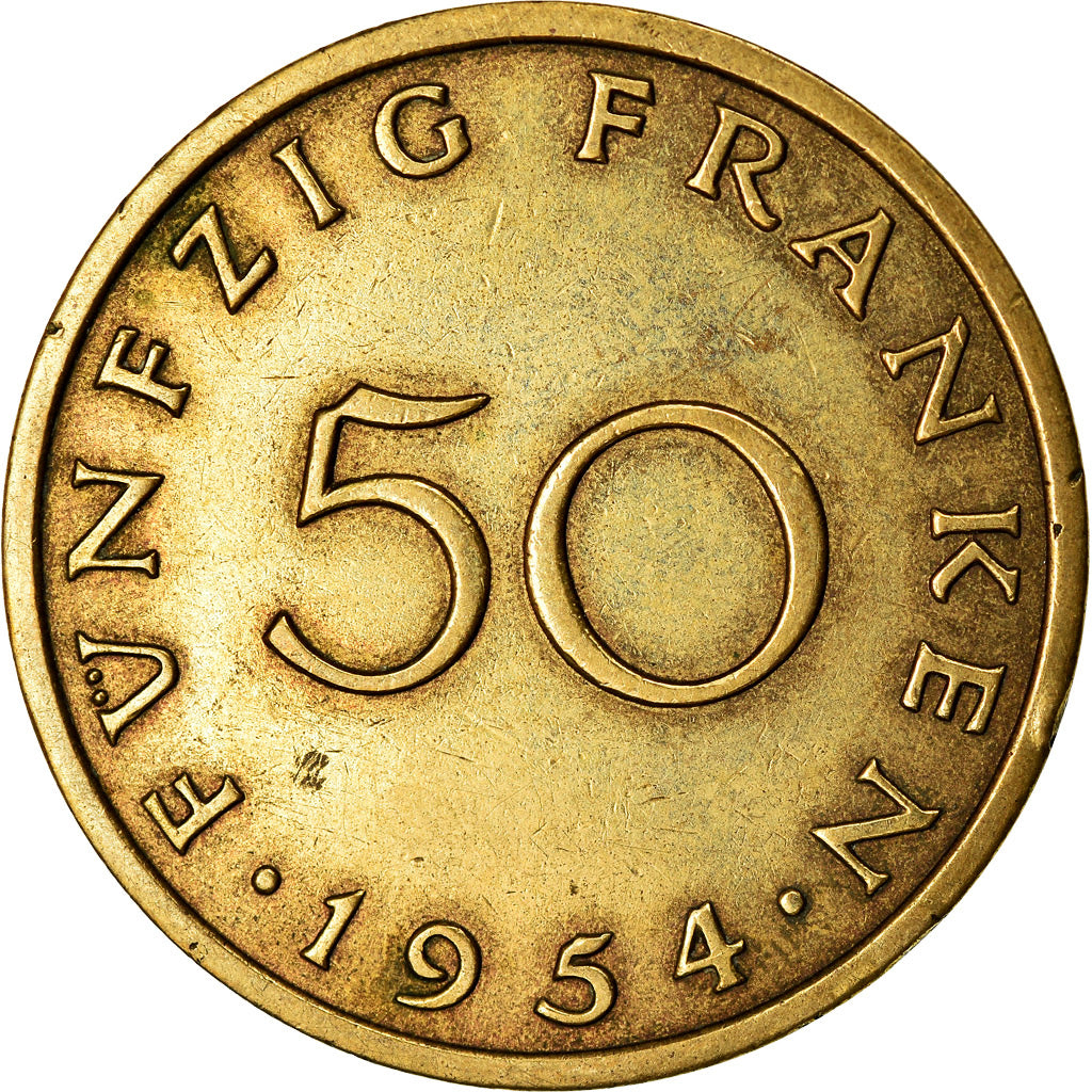 Coin, SAARLAND, 50 Franken, 1954, Paris, EF(40-45), Aluminum-Bronze, KM:3
