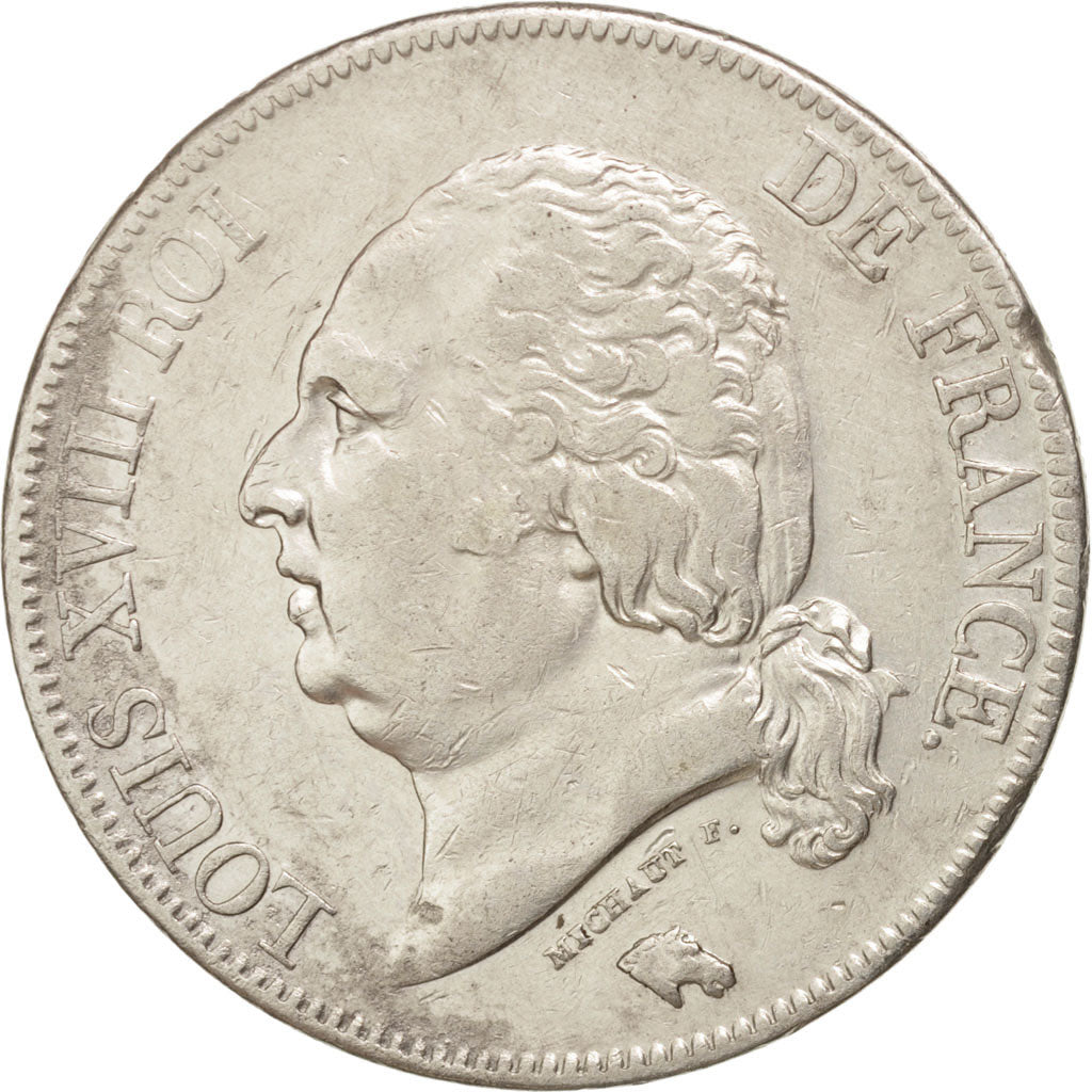 Moneta, Francia, Louis XVIII, Louis XVIII, 5 Francs, 1823, Paris, BB, Argento