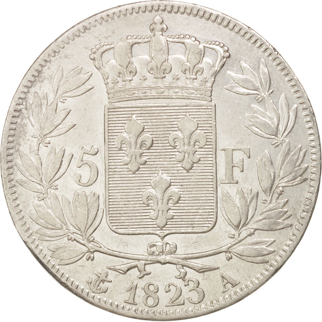Moneta, Francia, Louis XVIII, Louis XVIII, 5 Francs, 1823, Paris, BB, Argento