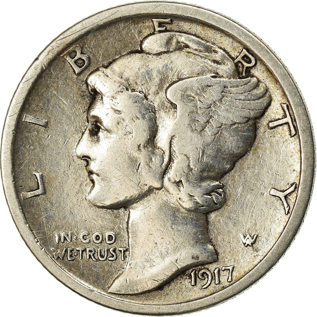 Coin, United States, Mercury Dime, Dime, 1917, U.S. Mint, San Francisco