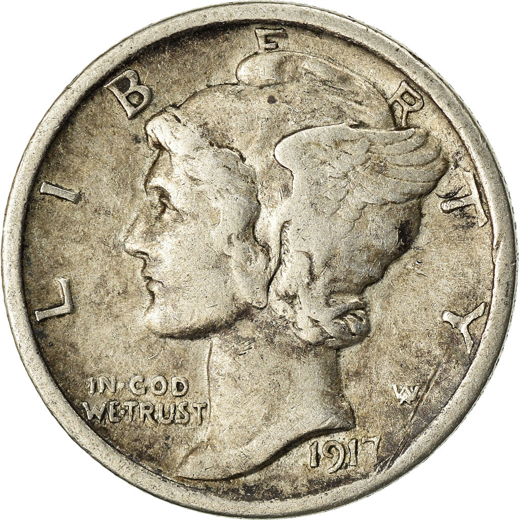 Monnaie, États-Unis, Mercury Dime, Dime, 1917, U.S. Mint, Philadelphie, TB+