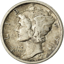 Monnaie, États-Unis, Mercury Dime, Dime, 1917, U.S. Mint, Philadelphie, TB+