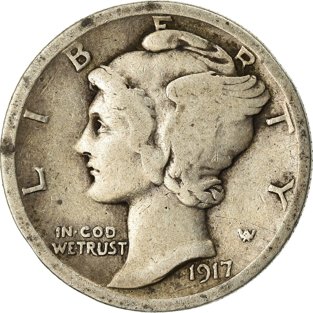Coin, United States, Mercury Dime, Dime, 1917, U.S. Mint, Philadelphia