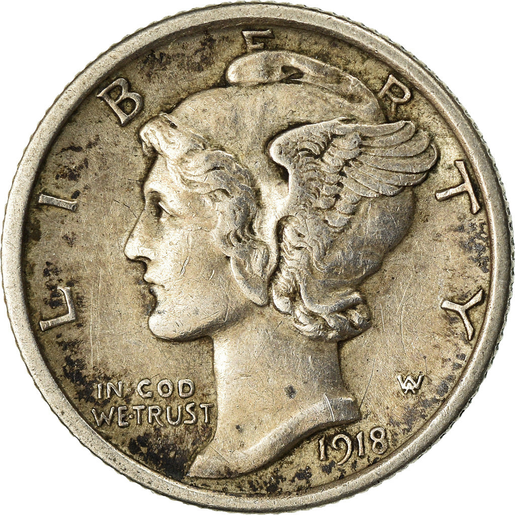 Monnaie, États-Unis, Mercury Dime, Dime, 1918, U.S. Mint, Philadelphie, TTB