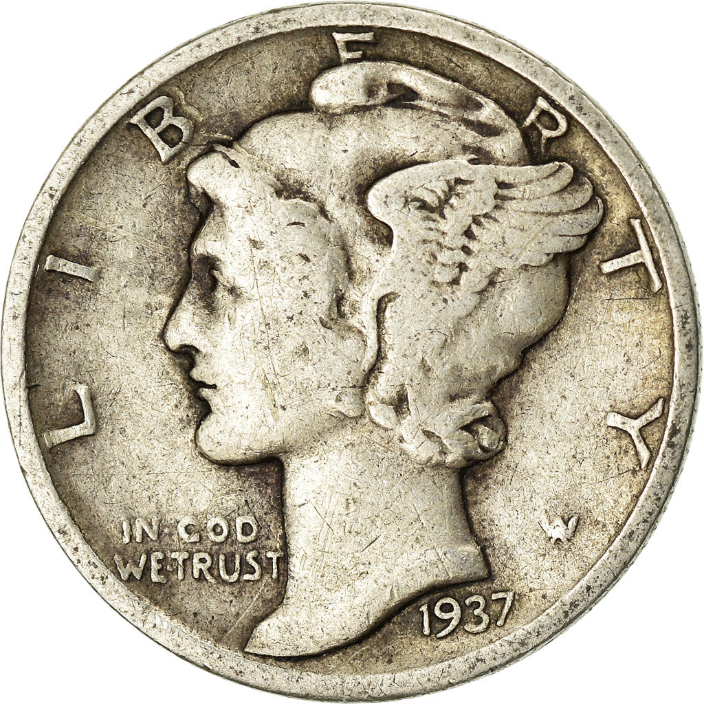 Moeda, Estados Unidos da América, Mercury Dime, Dime, 1937, U.S. Mint