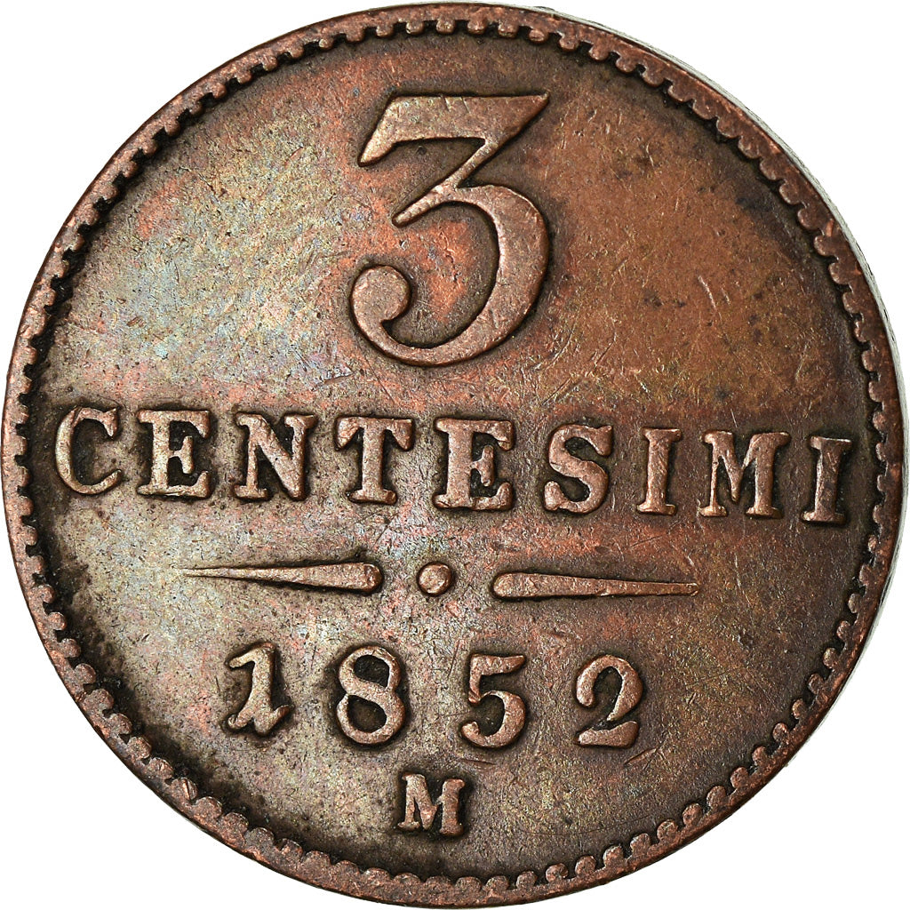 Coin, ITALIAN STATES, LOMBARDY-VENETIA, 3 Centesimi, 1852, Milan, AU(55-58)