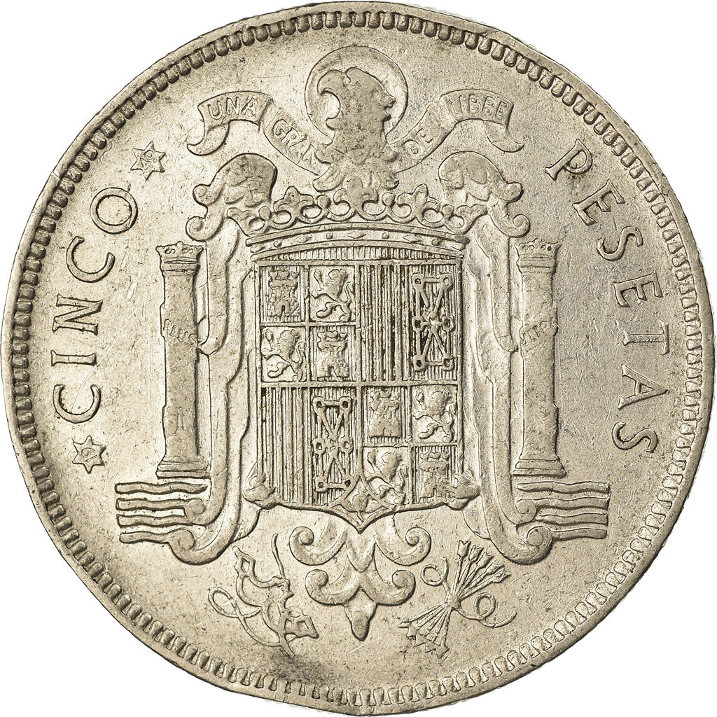 Coin, Spain, Caudillo and regent, 5 Pesetas, 1949, EF(40-45), Nickel, KM:778