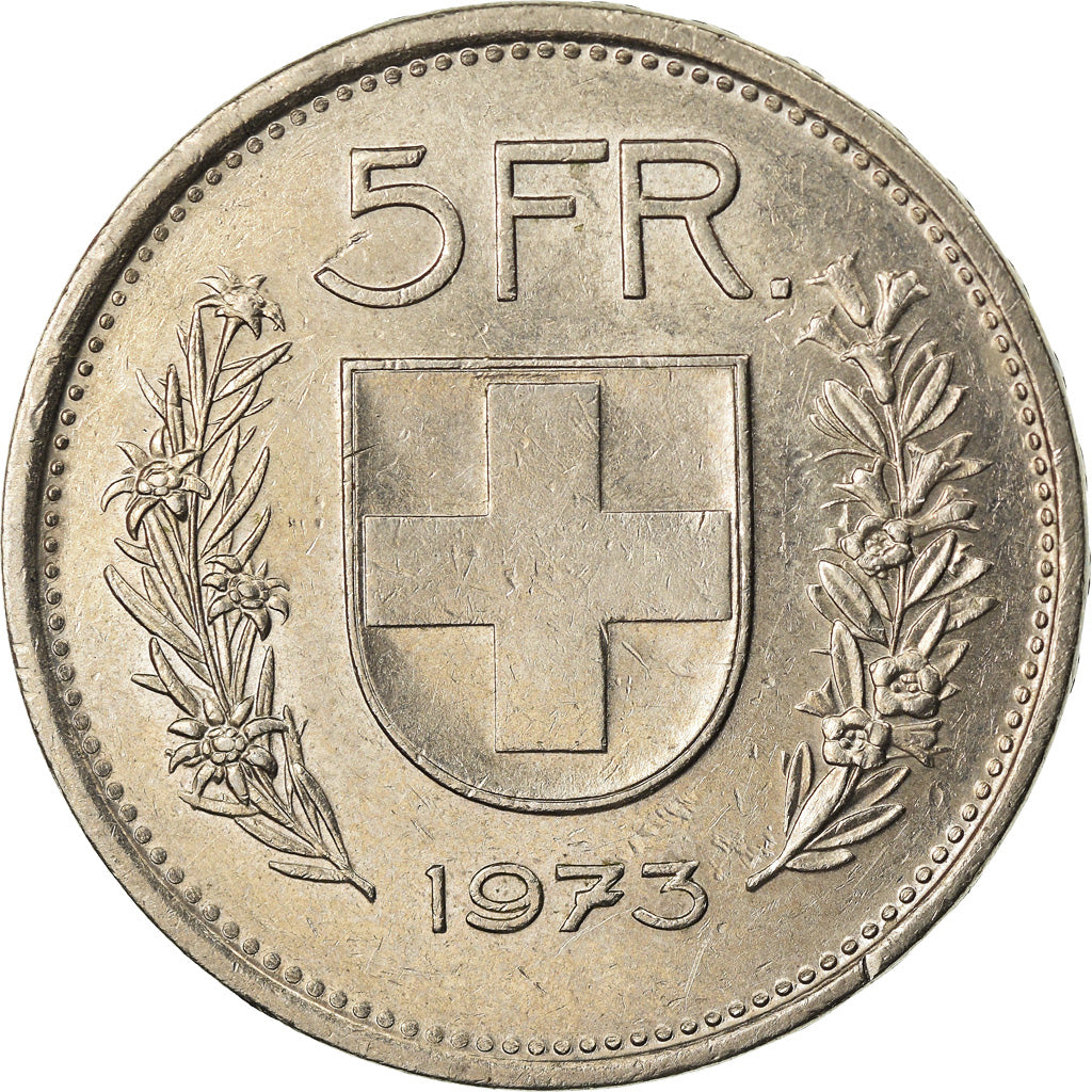 Coin, Switzerland, 5 Francs, 1973, Bern, EF(40-45), Copper-nickel, KM:40a.1