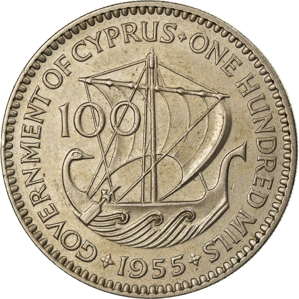 Coin, Cyprus, 100 Mils, 1955, EF(40-45), Copper-nickel, KM:37
