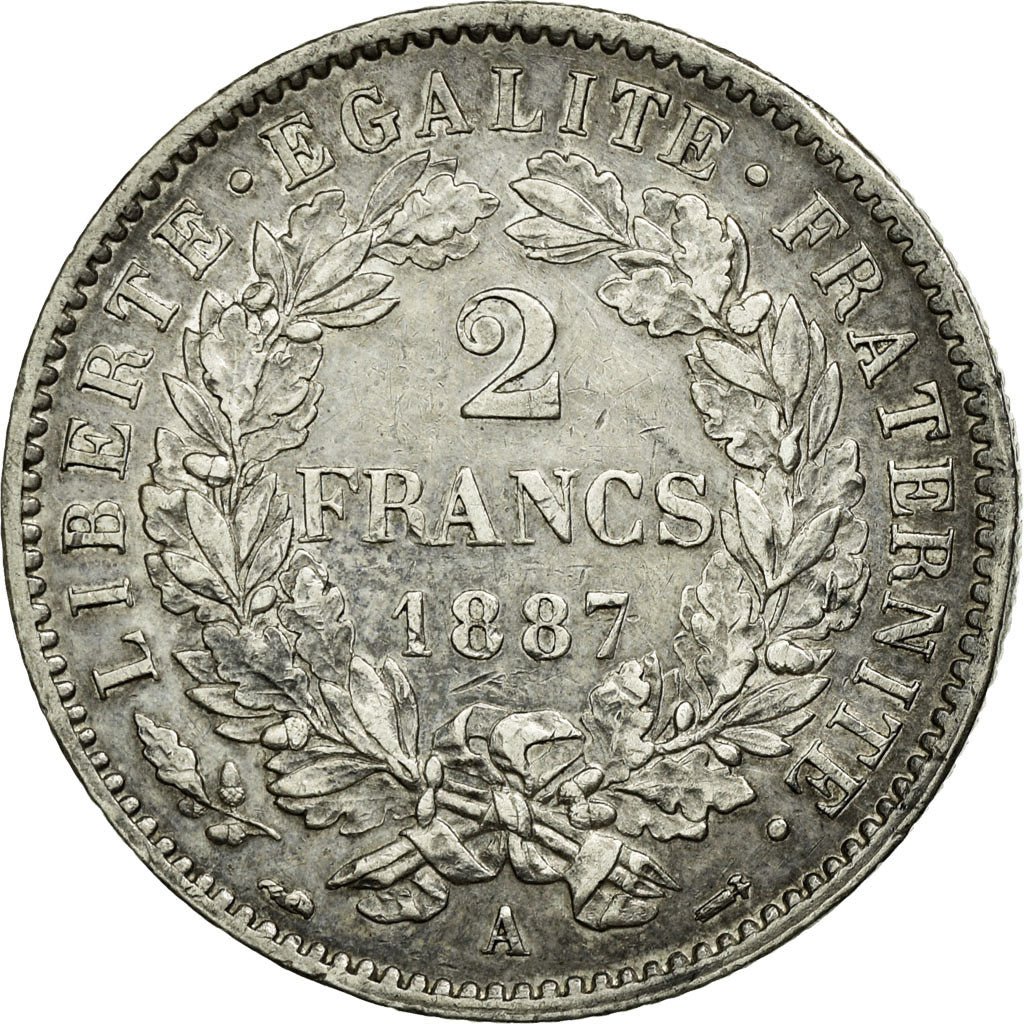Coin, France, Cérès, 2 Francs, 1887, Paris, AU(50-53), Silver, KM:817.1