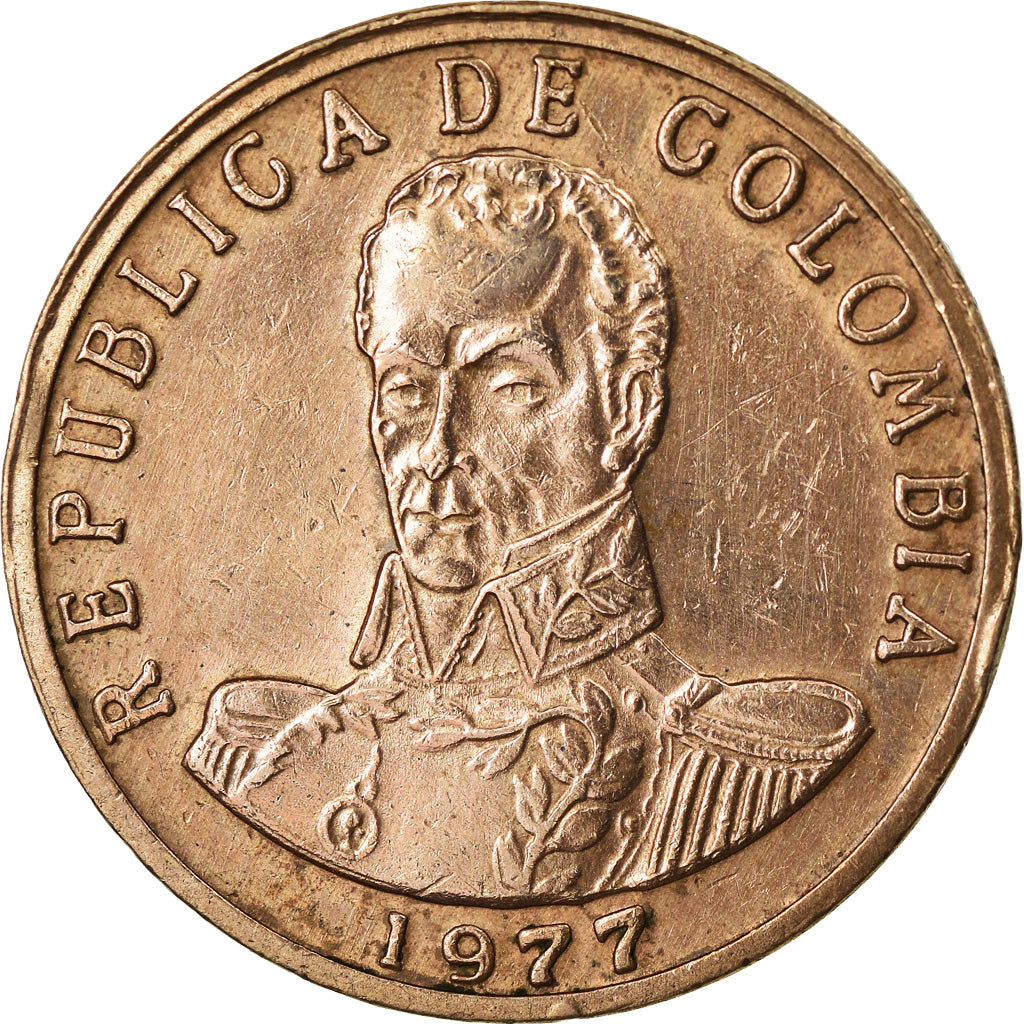 Coin, Colombia, 2 Pesos, 1977, EF(40-45), Bronze, KM:263
