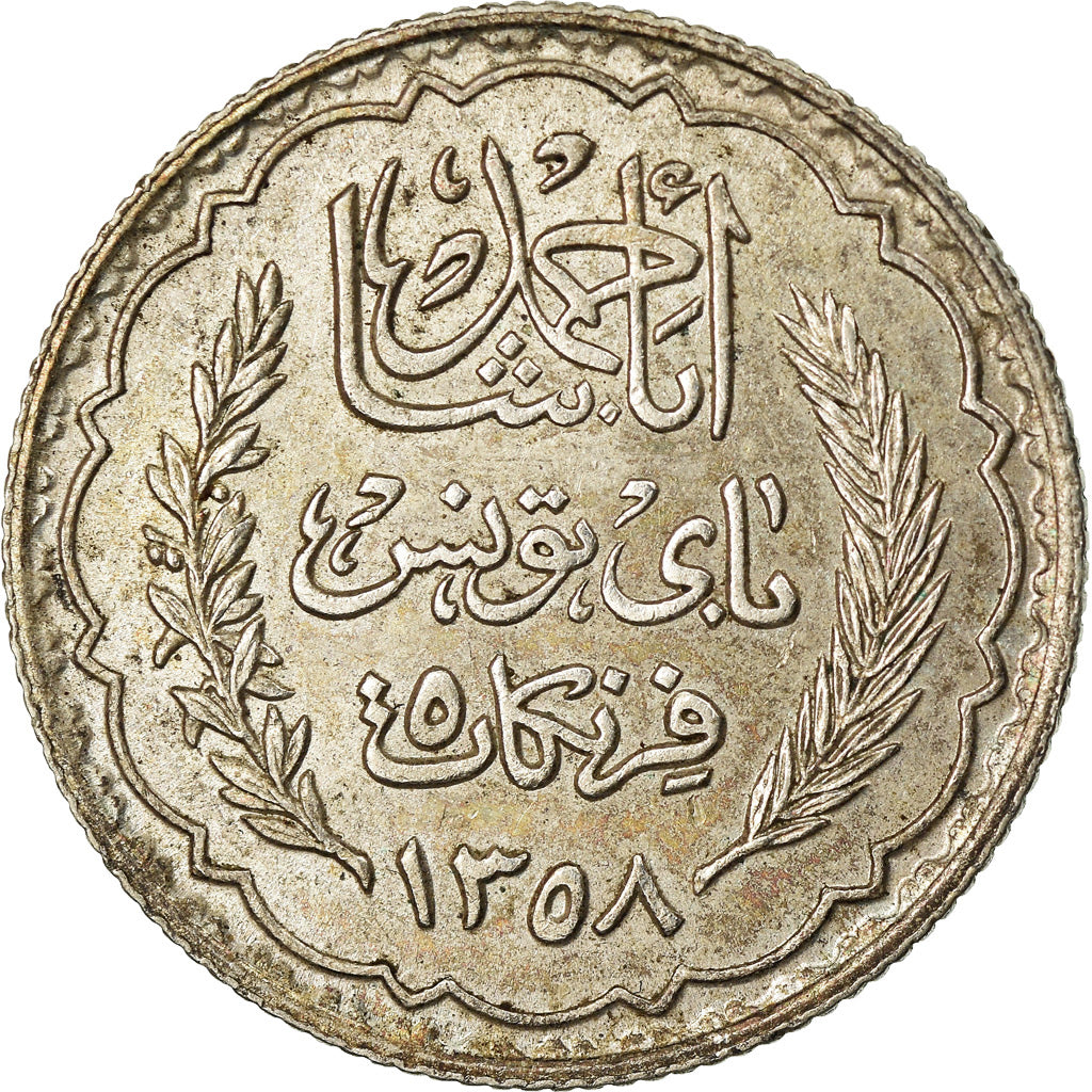 Münze, Tunesien, Ahmad Pasha Bey, 5 Francs, 1939, Paris, SS, Silber, KM:264