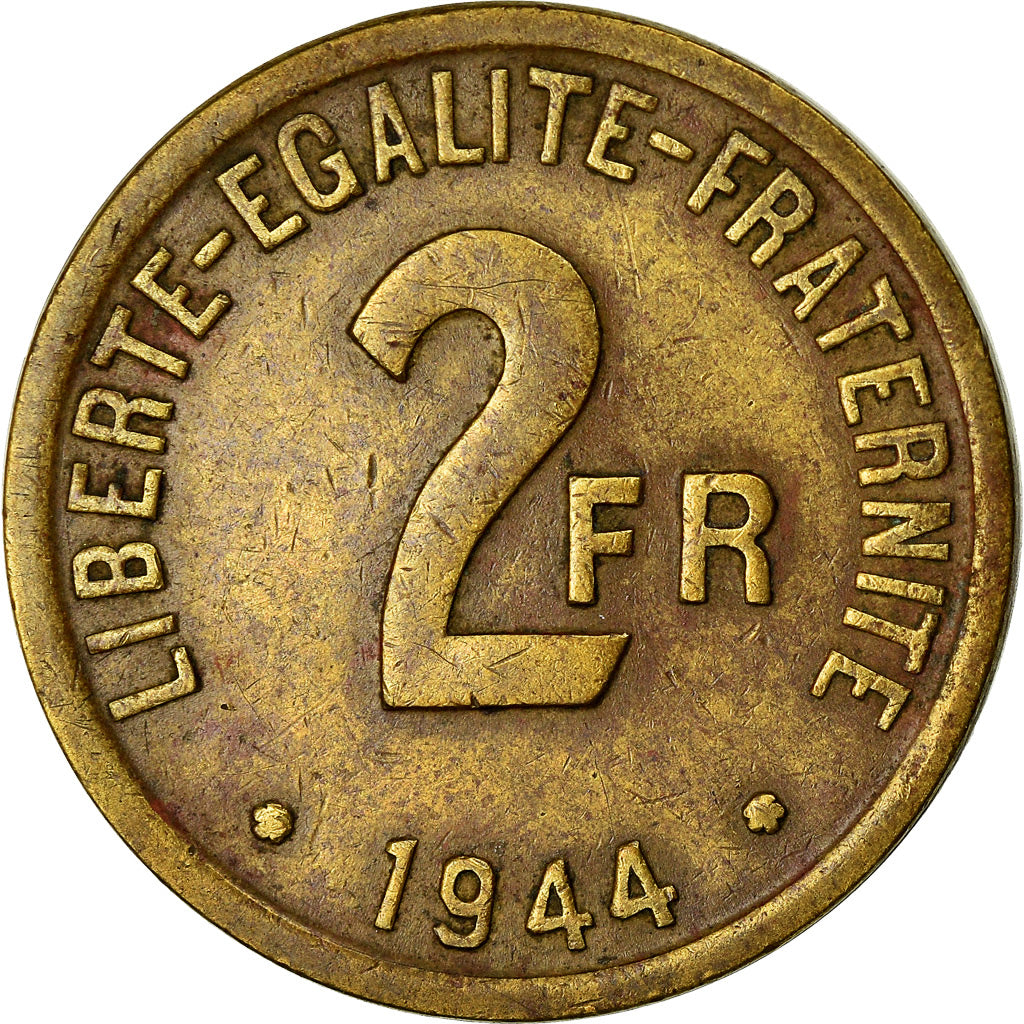 Monnaie, France, France Libre, 2 Francs, 1944, Philadelphie, TTB, Laiton