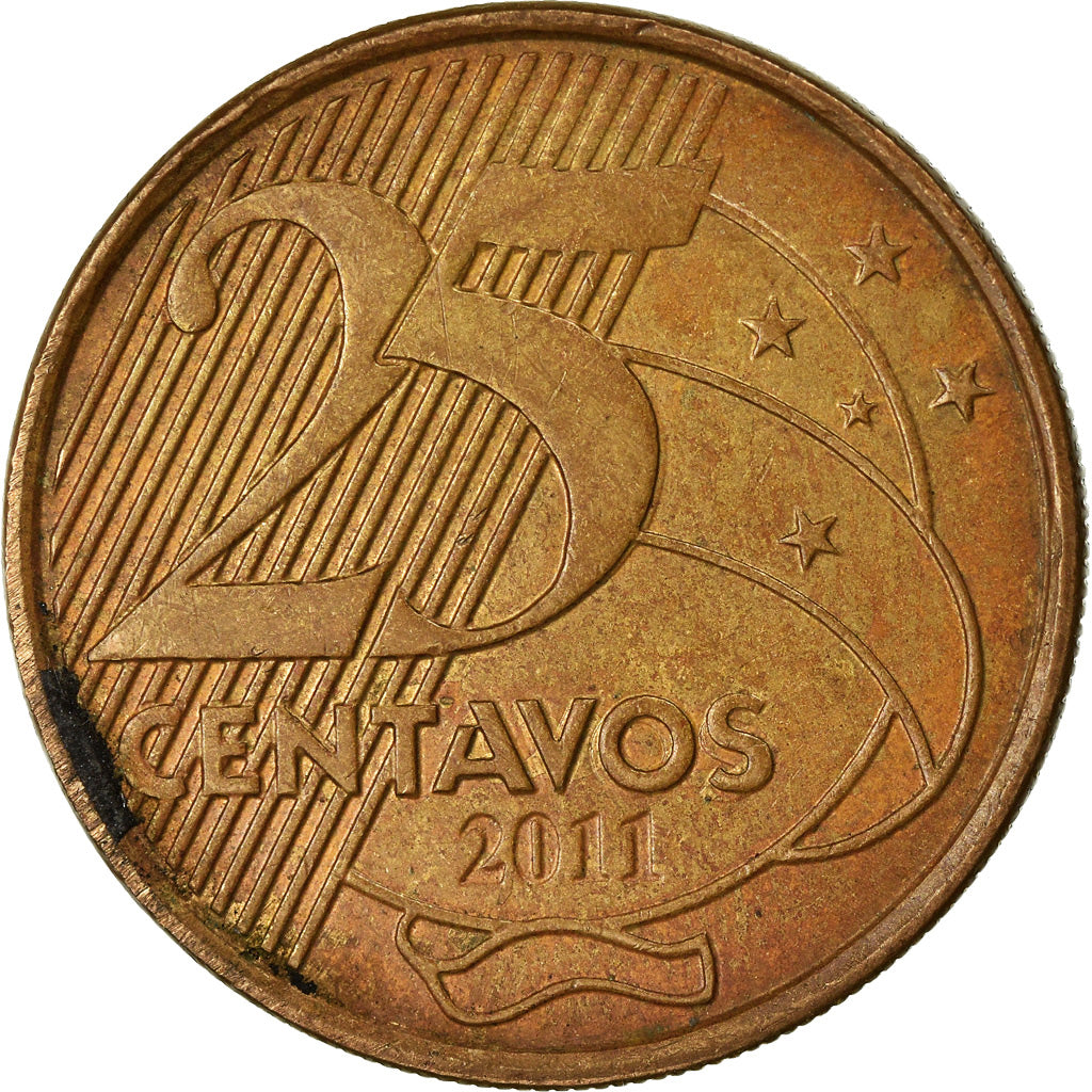 Munten, Brazilië, 25 Centavos, 2011, ZF, Bronze Plated Steel, KM:650