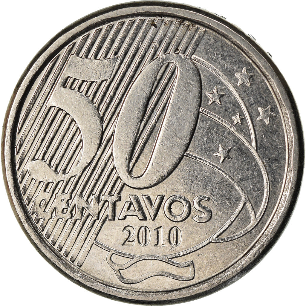 Moneda, Brasil, 50 Centavos, 2010, MBC, Acero inoxidable, KM:651a