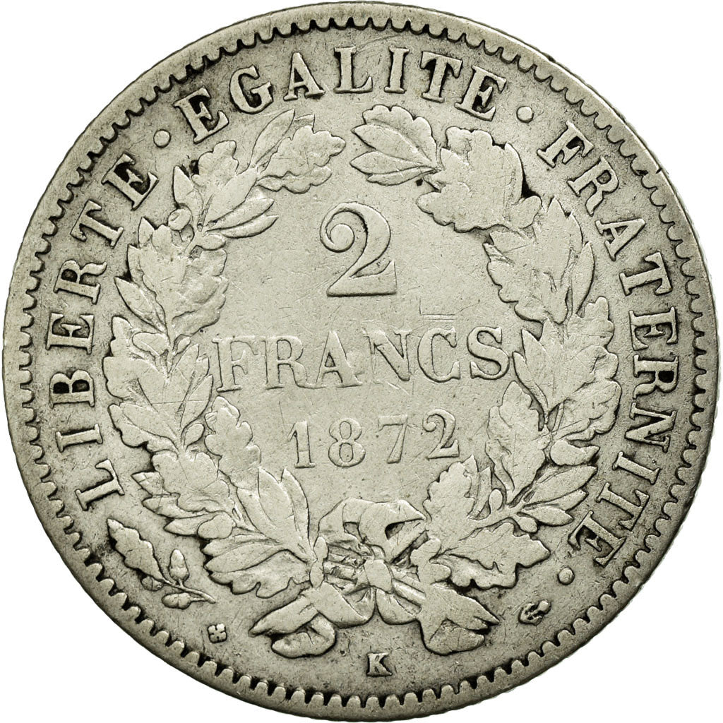 Monnaie, France, Cérès, 2 Francs, 1872, Bordeaux, TB, Argent, KM:817.2