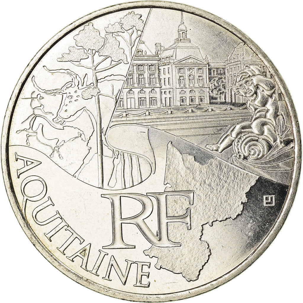 France, 10 Euro, Aquitaine, 2011, AU(55-58), Silver, KM:1727