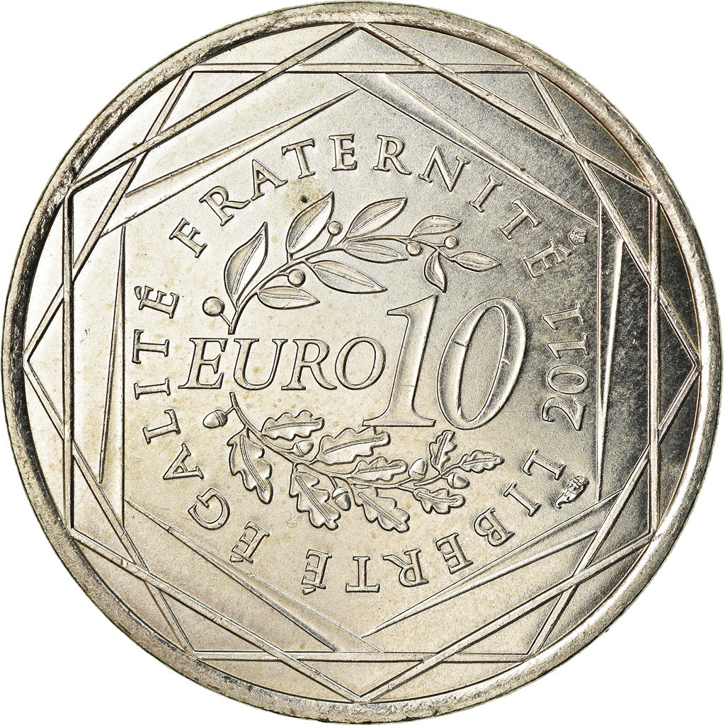 France, 10 Euro, Aquitaine, 2011, AU(55-58), Silver, KM:1727