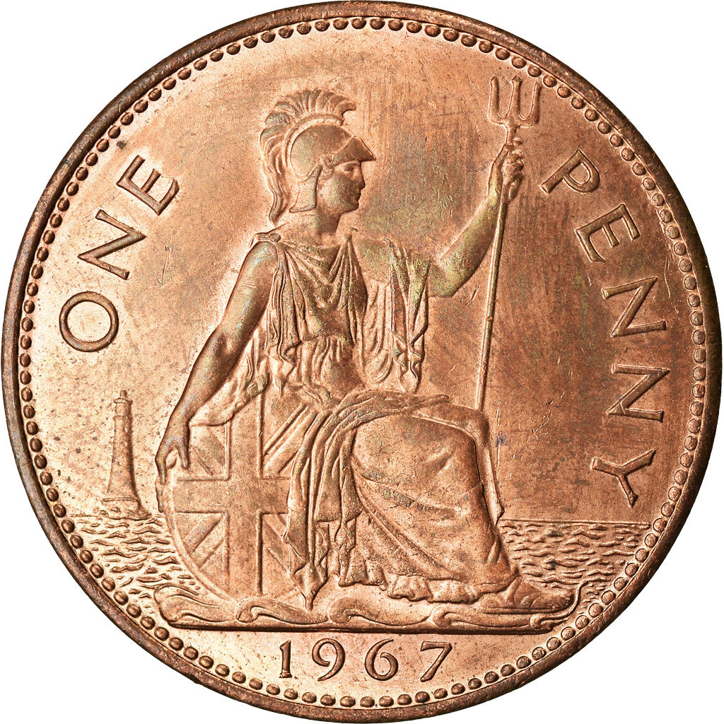 Coin, Great Britain, Elizabeth II, Penny, 1967, MS(60-62), Bronze, KM:897