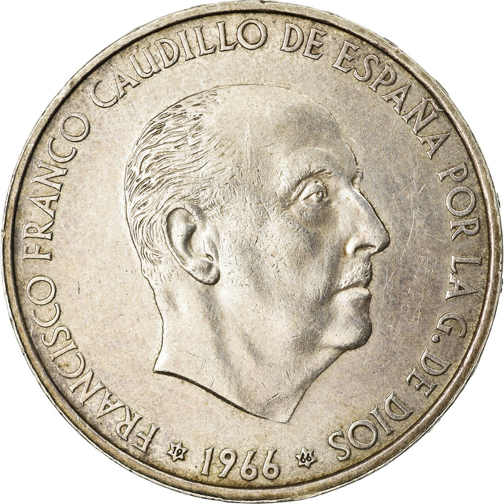 Coin, Spain, Caudillo and regent, 100 Pesetas, 1966, AU(50-53), Silver, KM:797
