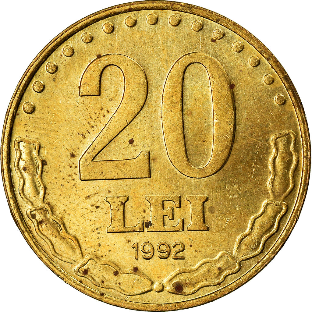 Coin, Romania, 20 Lei, 1992, EF(40-45), Brass Clad Steel, KM:109