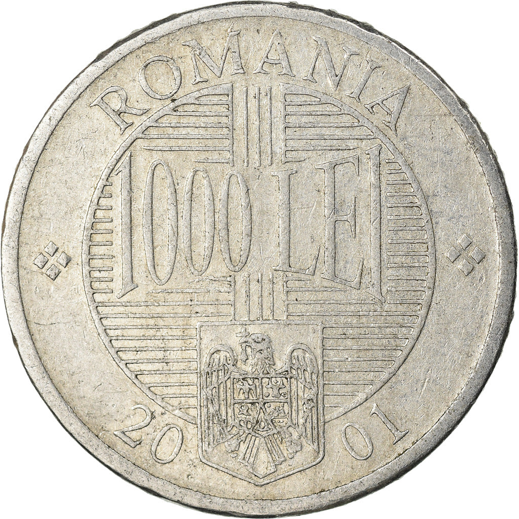 Moneda, Rumanía, 1000 Lei, 2001, BC+, Aluminio, KM:153