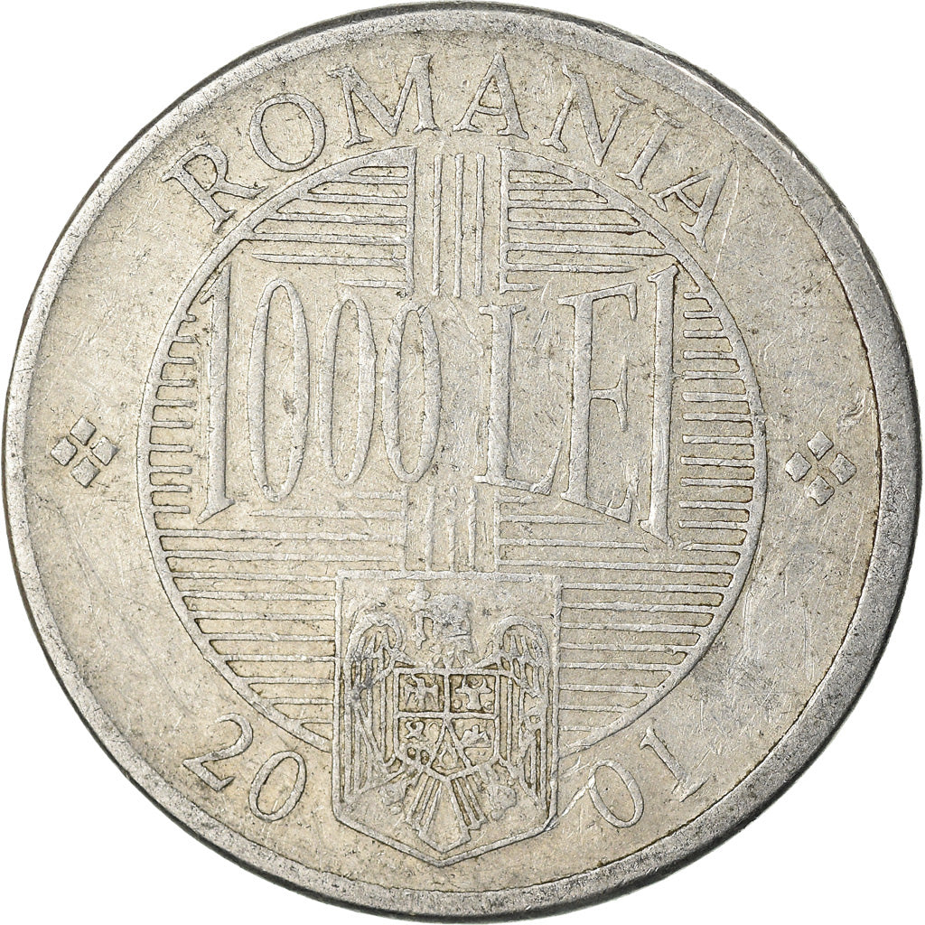 Moneta, Rumunia, 1000 Lei, 2001, VF(20-25), Aluminium, KM:153
