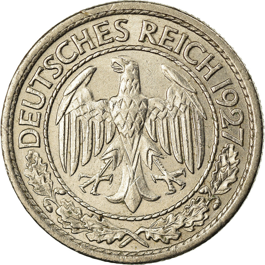 Coin, GERMANY, WEIMAR REPUBLIC, 50 Reichspfennig, 1927, Berlin, AU(50-53)