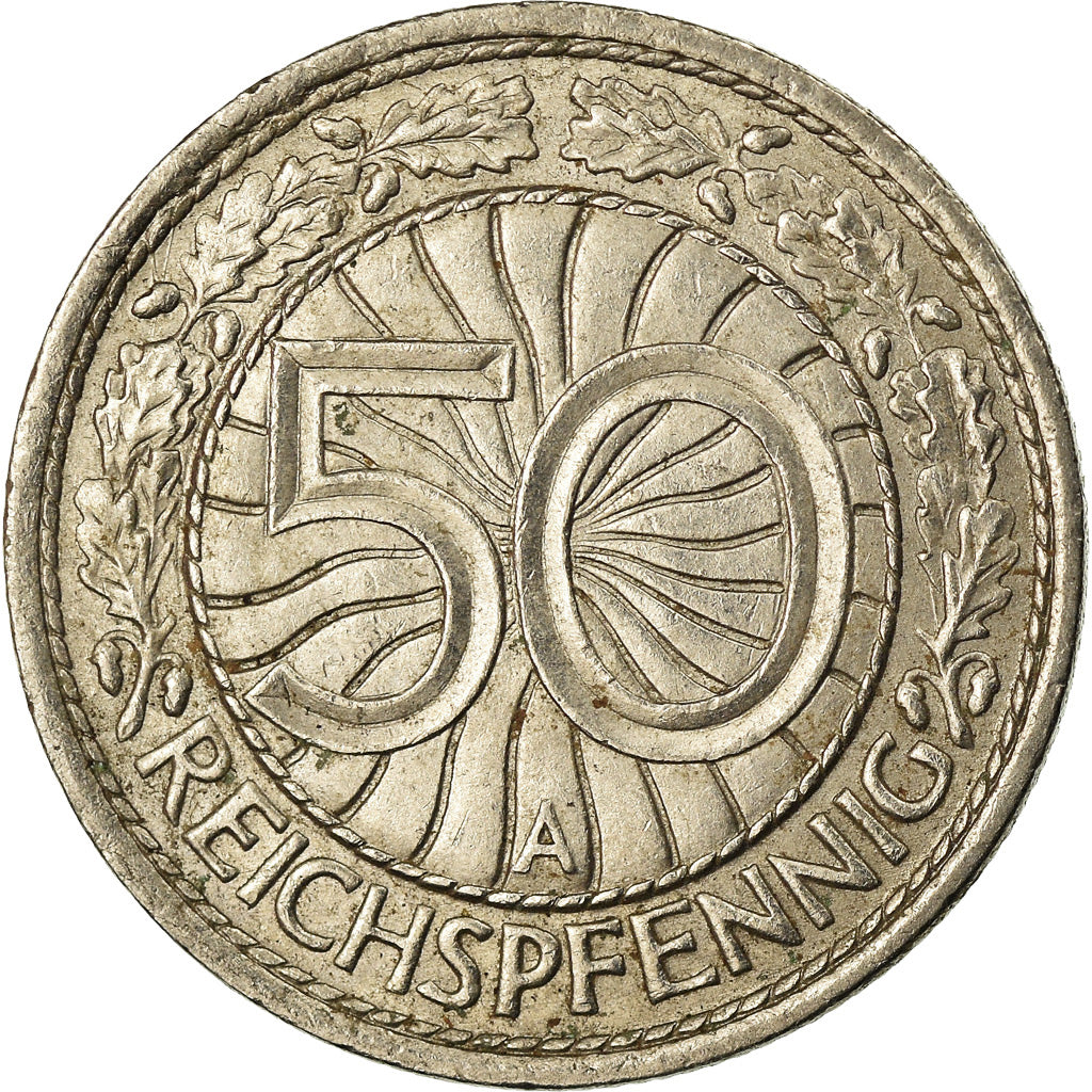 Coin, GERMANY, WEIMAR REPUBLIC, 50 Reichspfennig, 1927, Berlin, AU(50-53)