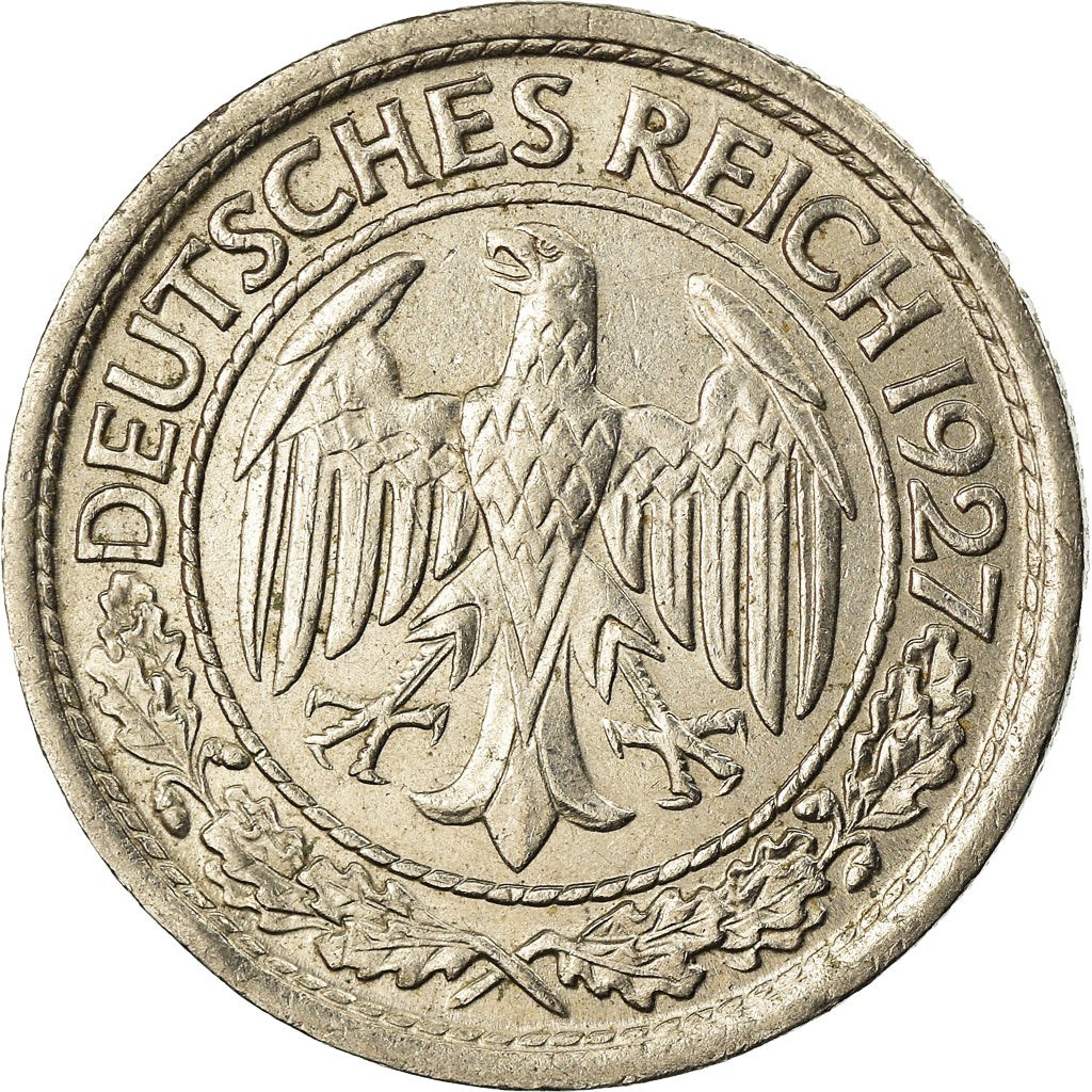 Coin, GERMANY, WEIMAR REPUBLIC, 50 Reichspfennig, 1927, Berlin, AU(50-53)