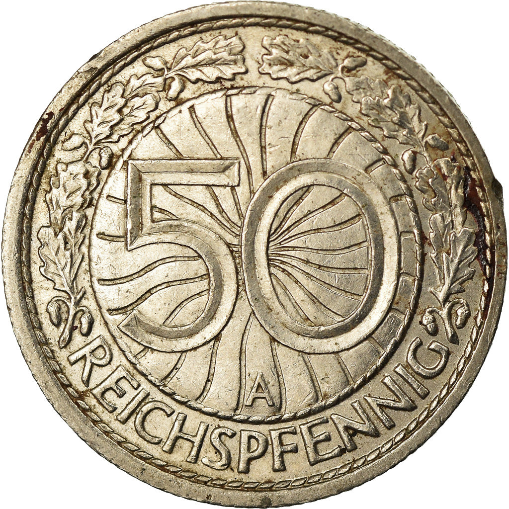 Coin, GERMANY, WEIMAR REPUBLIC, 50 Reichspfennig, 1927, Berlin, VF(20-25)